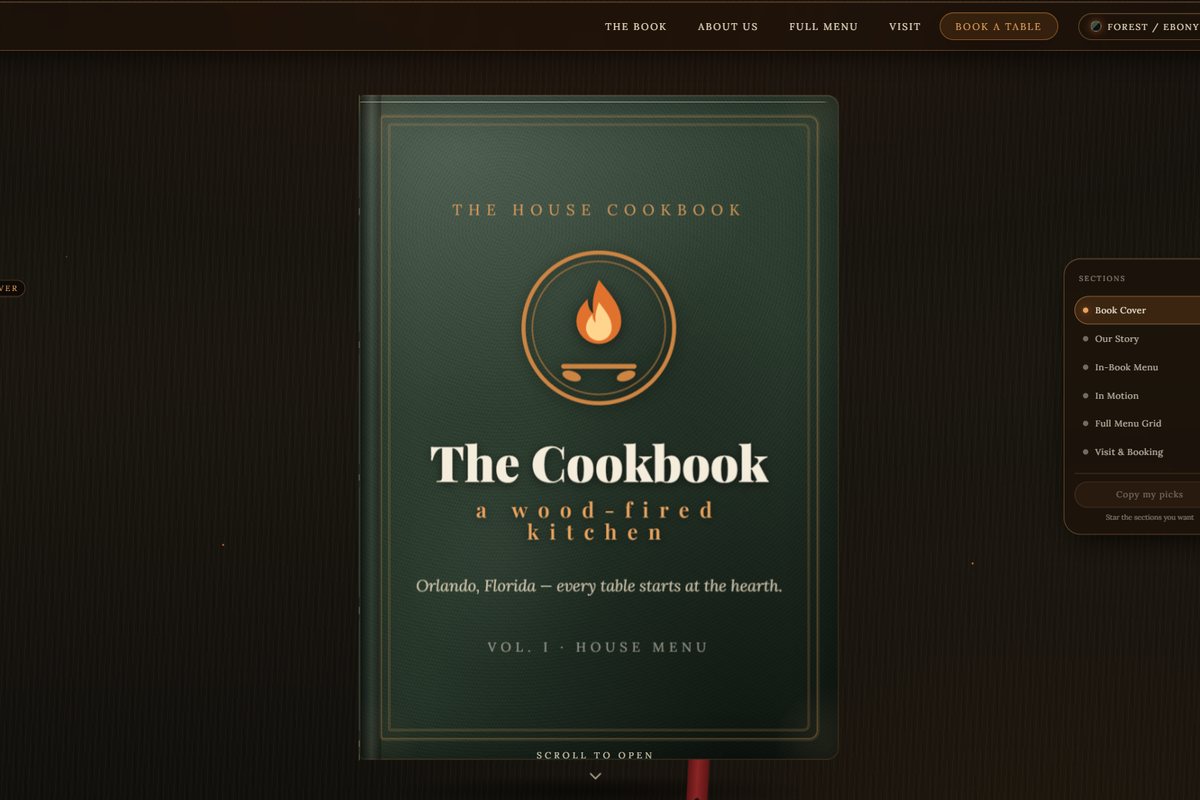 Restaurant template — a wood-fired kitchen cookbook cover