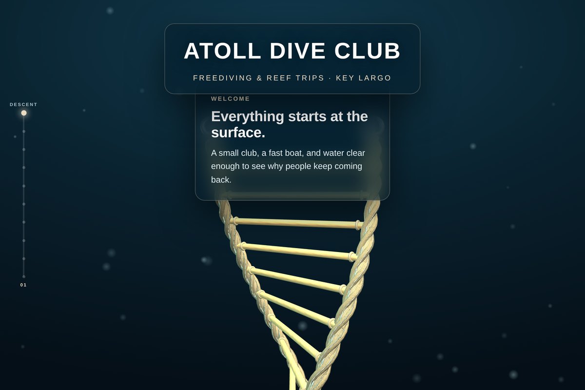 Dive club template — a rope ladder descending into deep, clear water